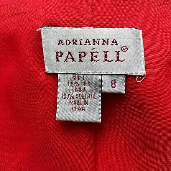 Adrianna Papell Jacket Blazer Sz 8 Red Silk Buttons Half Sleeve Classy Holiday - Picture 10 of 15